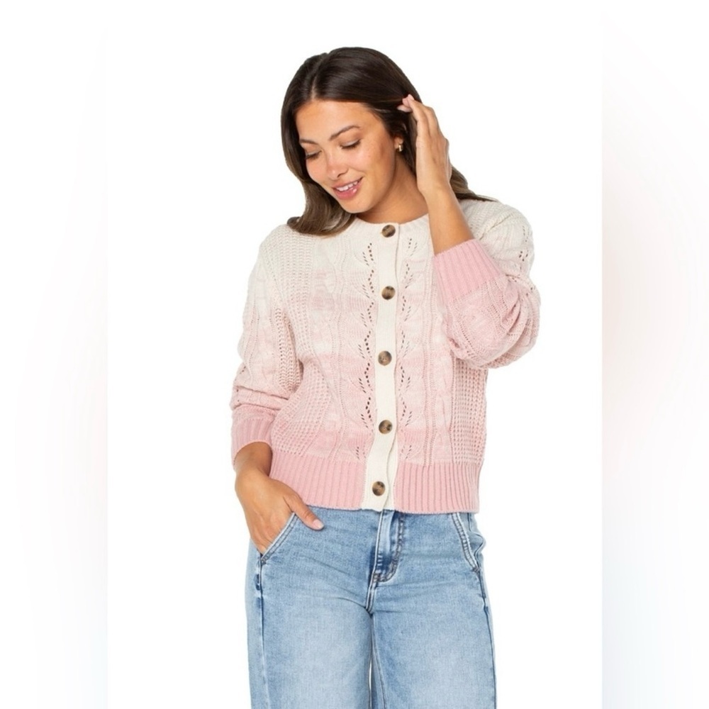 Celebrity Pink Two-Tone Cable Knit Cardigan